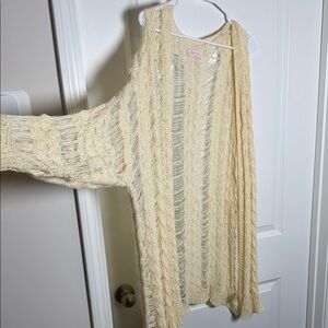 Pink Lily Cream Open-Knit Cardigan